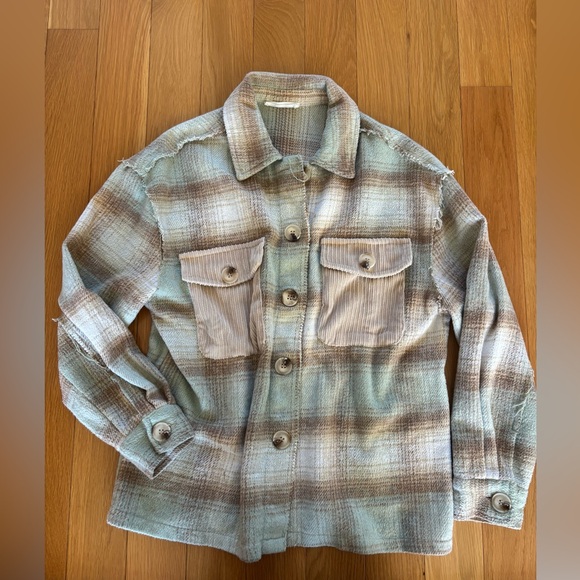 12th Tribe Jackets & Blazers - 12th Tribe Mint Green and Beige Plaid Shacket